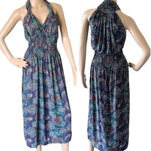 Blue Green Multicolor Sleeveless Mandala Midi One Size Dress